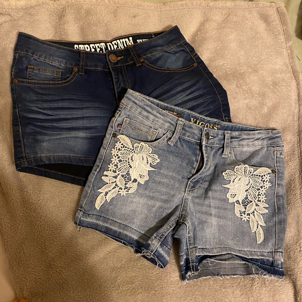 2 pairs of blue denim shorts